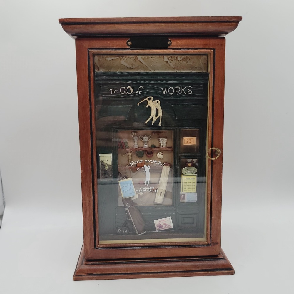 Vintage "The Golf Works" CD Chest By Arister Gifts Wooden Golf Shadow Box Theme
